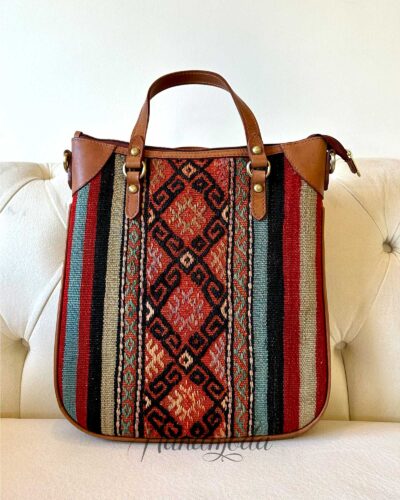 Hand Woven Casual Wool Leather Handmade Turkish Kilim Handbag