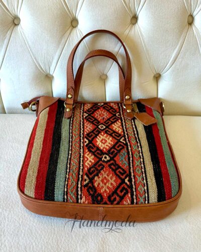 Hand Woven Casual Wool Leather Handmade Turkish Kilim Handbag