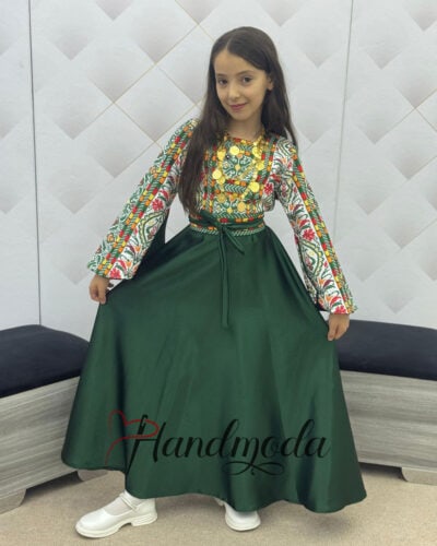 Palestinian Tatreez embroidered flower girl dress green