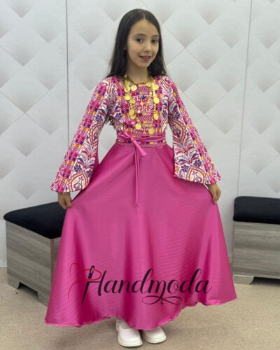 Palestinian Tatreez embroidered flower girl dress pink