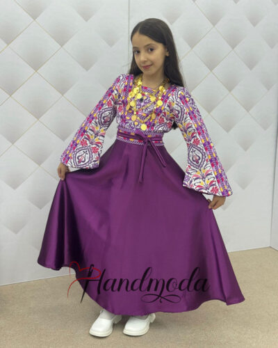 Palestinian Tatreez embroidered flower girl dress purpil