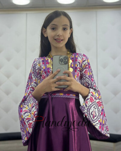 Palestinian Tatreez embroidered flower girl dress purpil