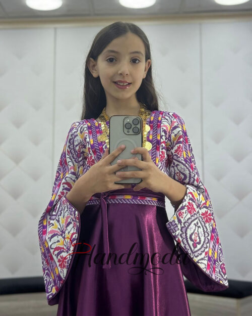 Palestinian Tatreez embroidered flower girl dress purpil