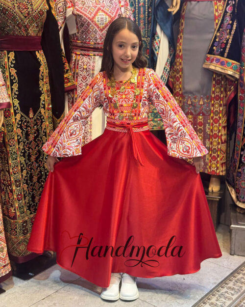Palestinian Tatreez embroidered flower girl dress red