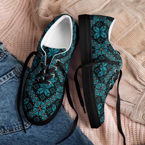 Palestinian Tatreez sneakers, women’s lace-up custom canvas shoes