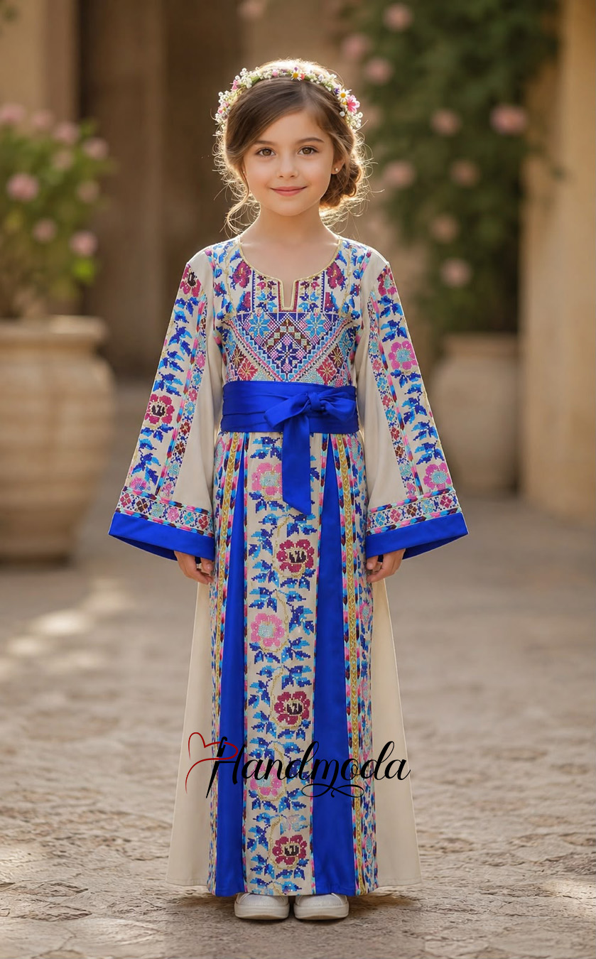 Embroidered Girl Dress Palestinian Tatreez Art Bridal Thobe - Image 2